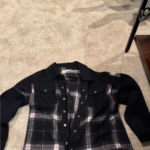 Vintage Havana plaid jacket with denim like sleeves